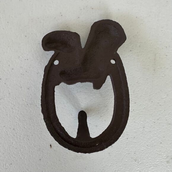 Rustic Western Cast Iron Cowboy Boots Horseshoe Shape Singular Wall Hook Decor - Picture 4 of 4